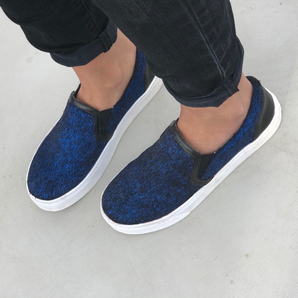 Cobalt Pony Hair Slip On Thick Platform Sneakers